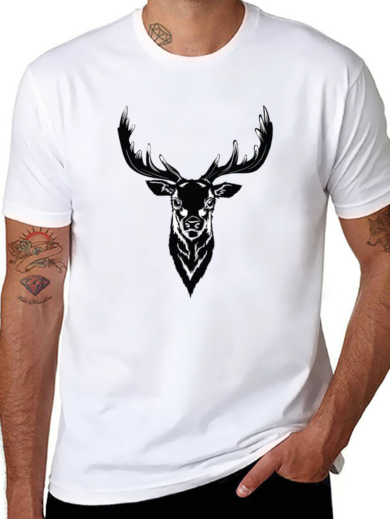 Black T-Shirt with Stag Graphic