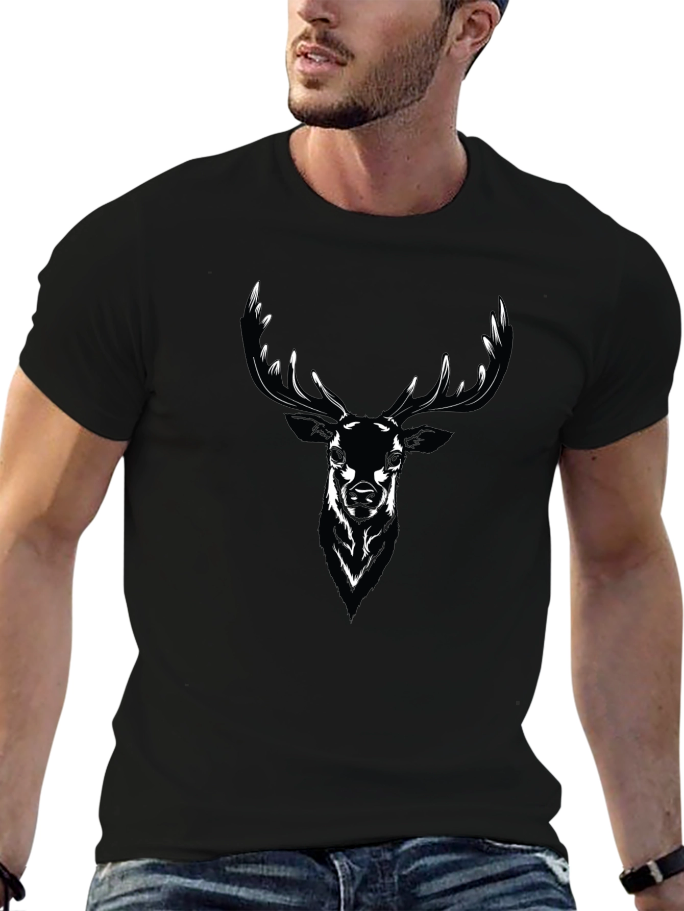 Black T-Shirt with Stag Graphic