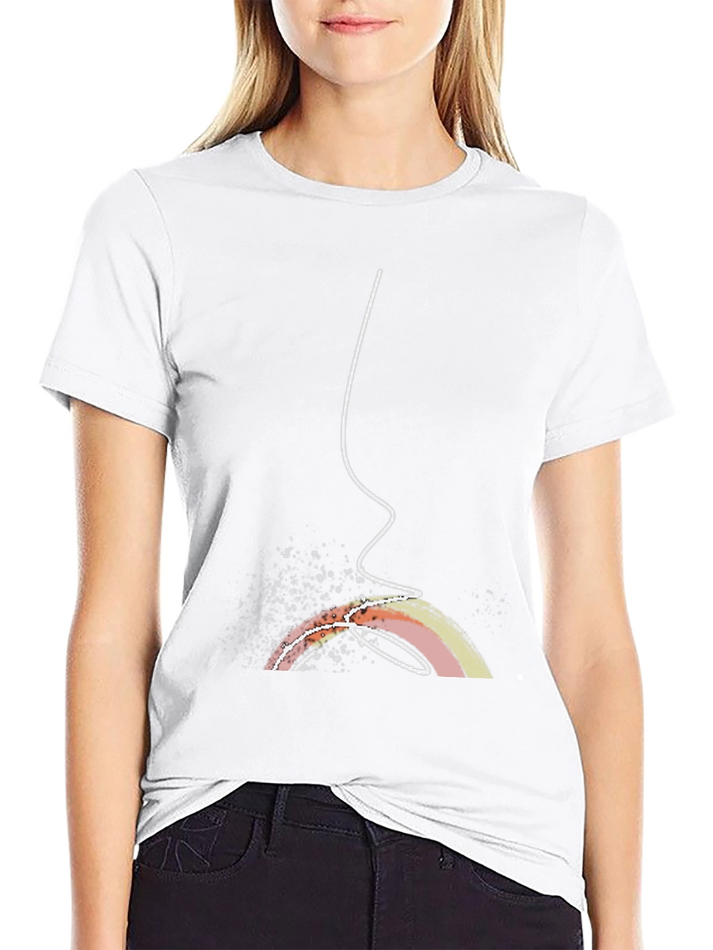 Abstract Rainbow Line Art Black Tee
