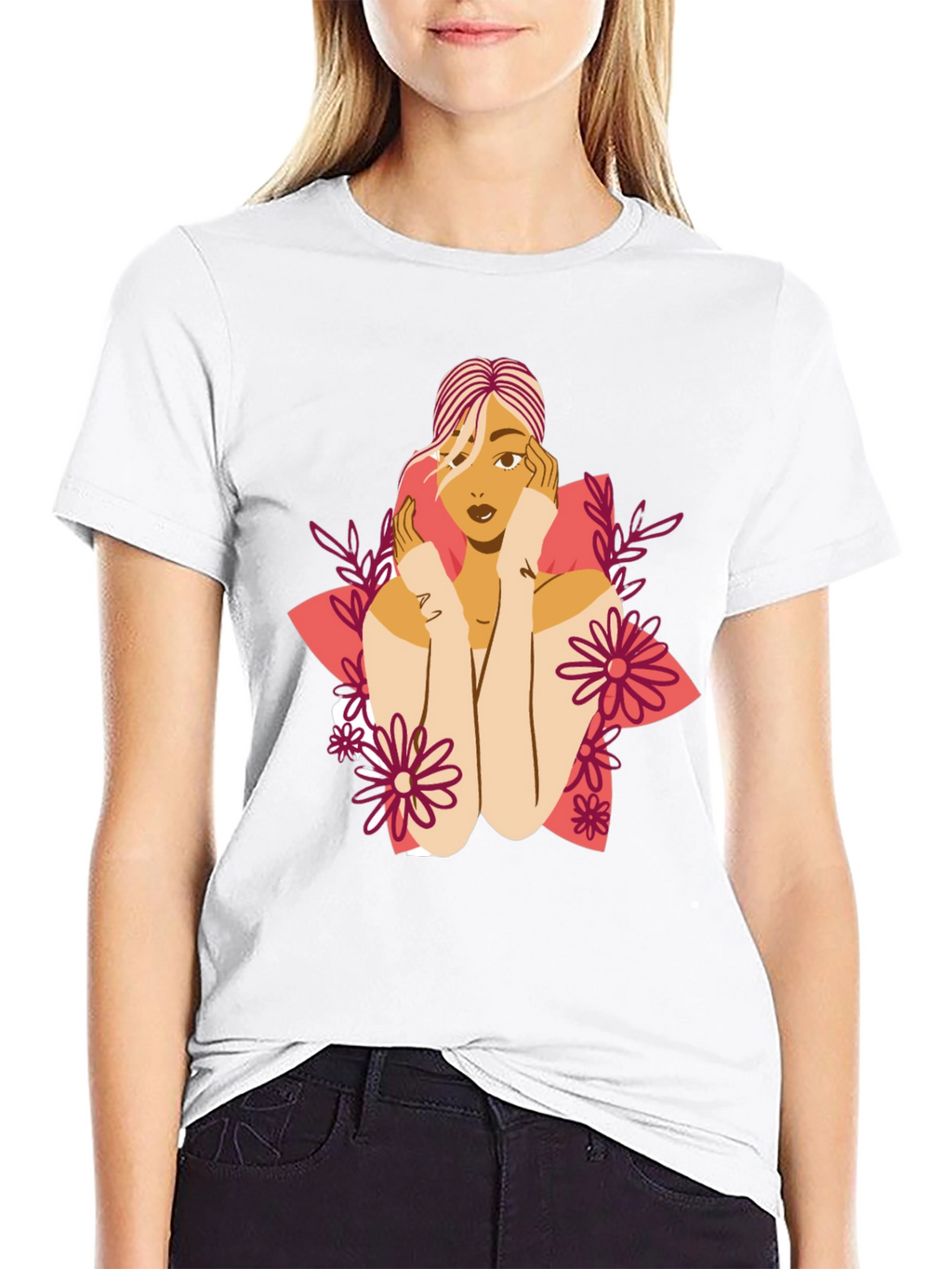 Floral Woman Graphic Tee - Stylish Comfort