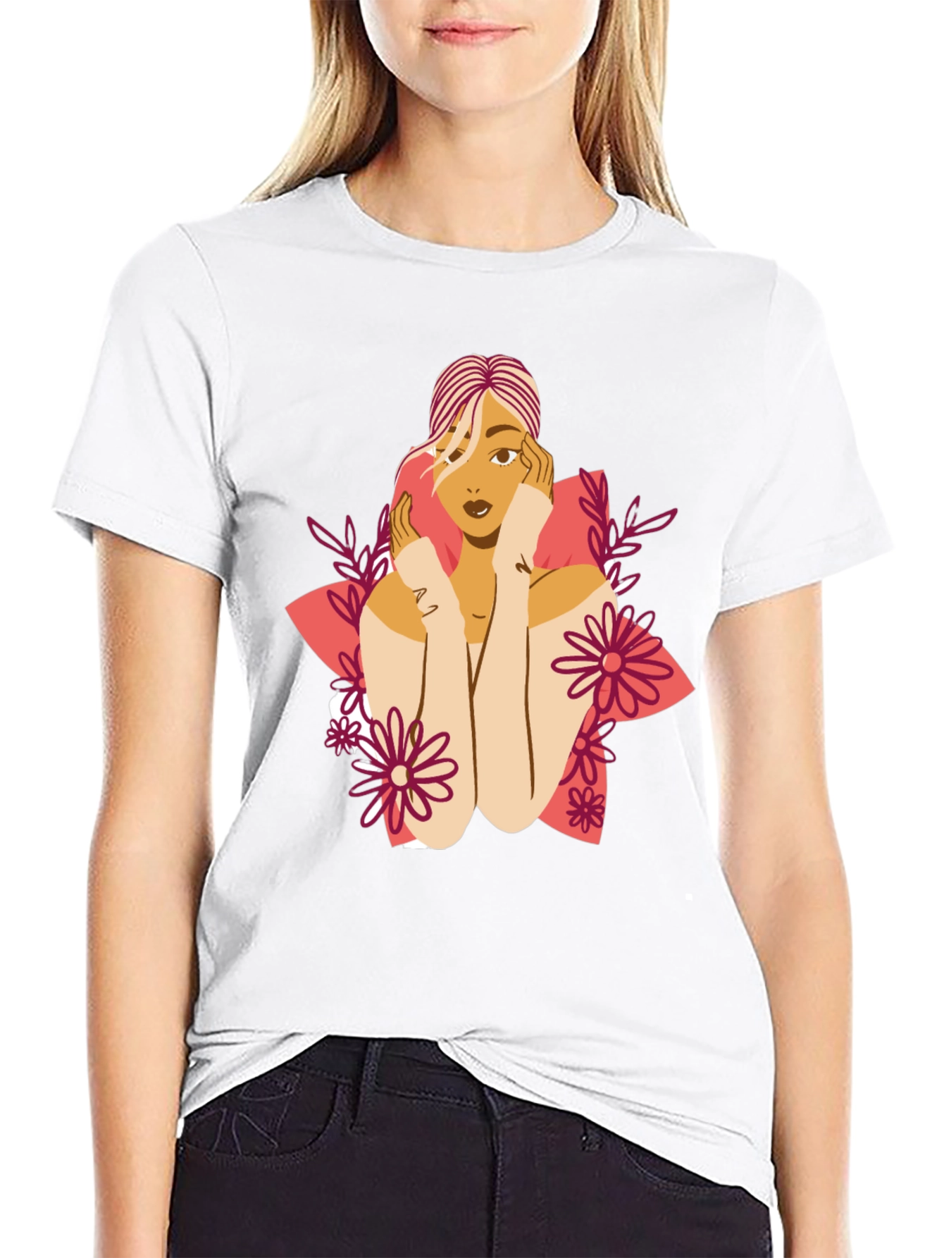 Floral Woman Graphic Tee - Stylish Comfort