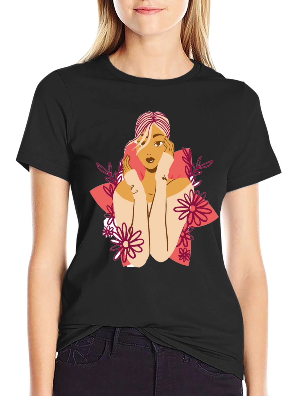 Floral Woman Graphic Tee - Stylish Comfort