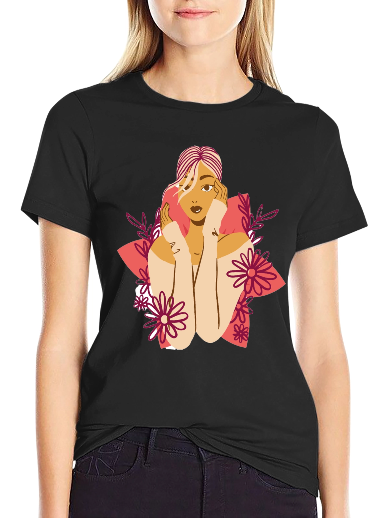 Floral Woman Graphic Tee - Stylish Comfort