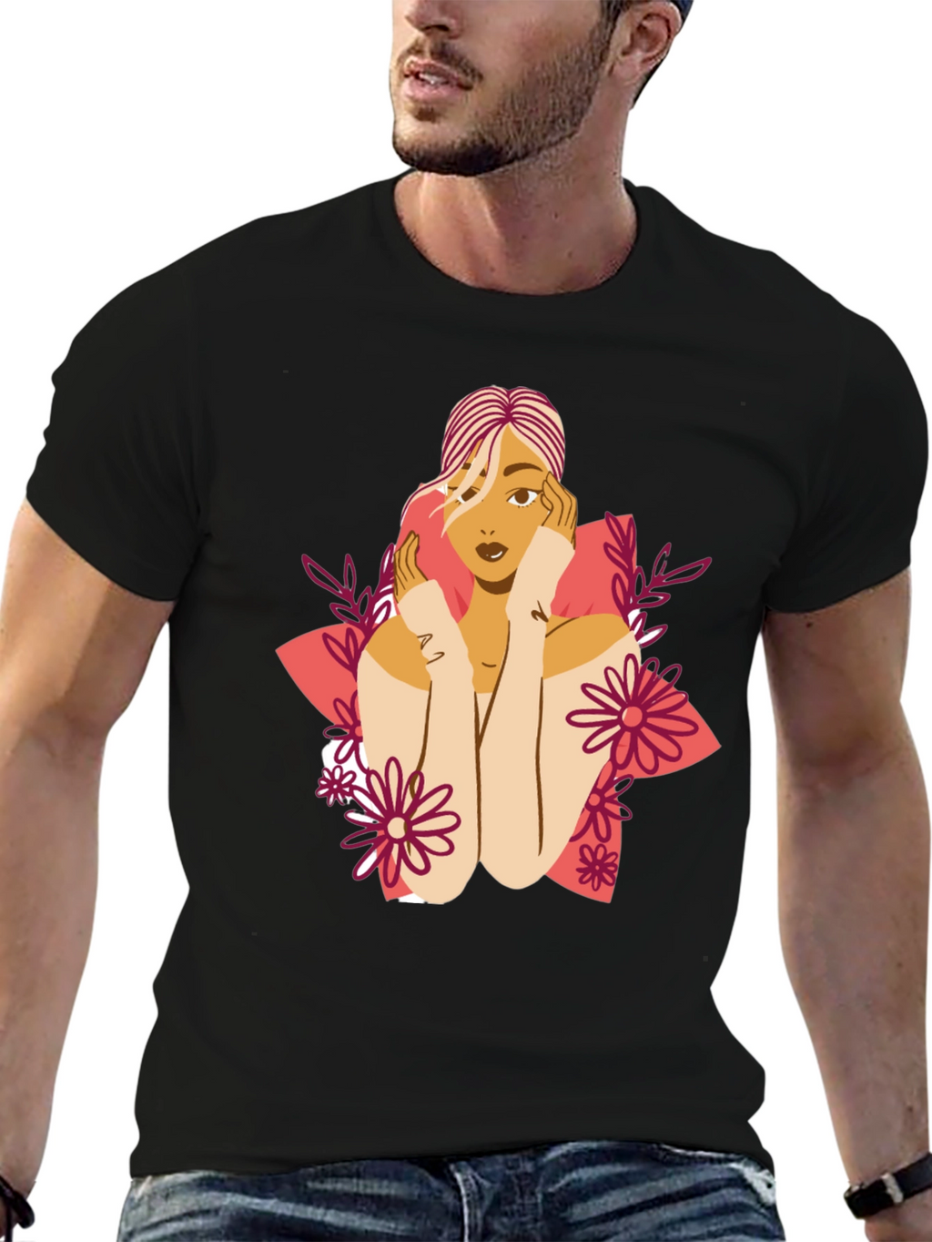 Floral Woman Graphic Tee - Stylish Comfort