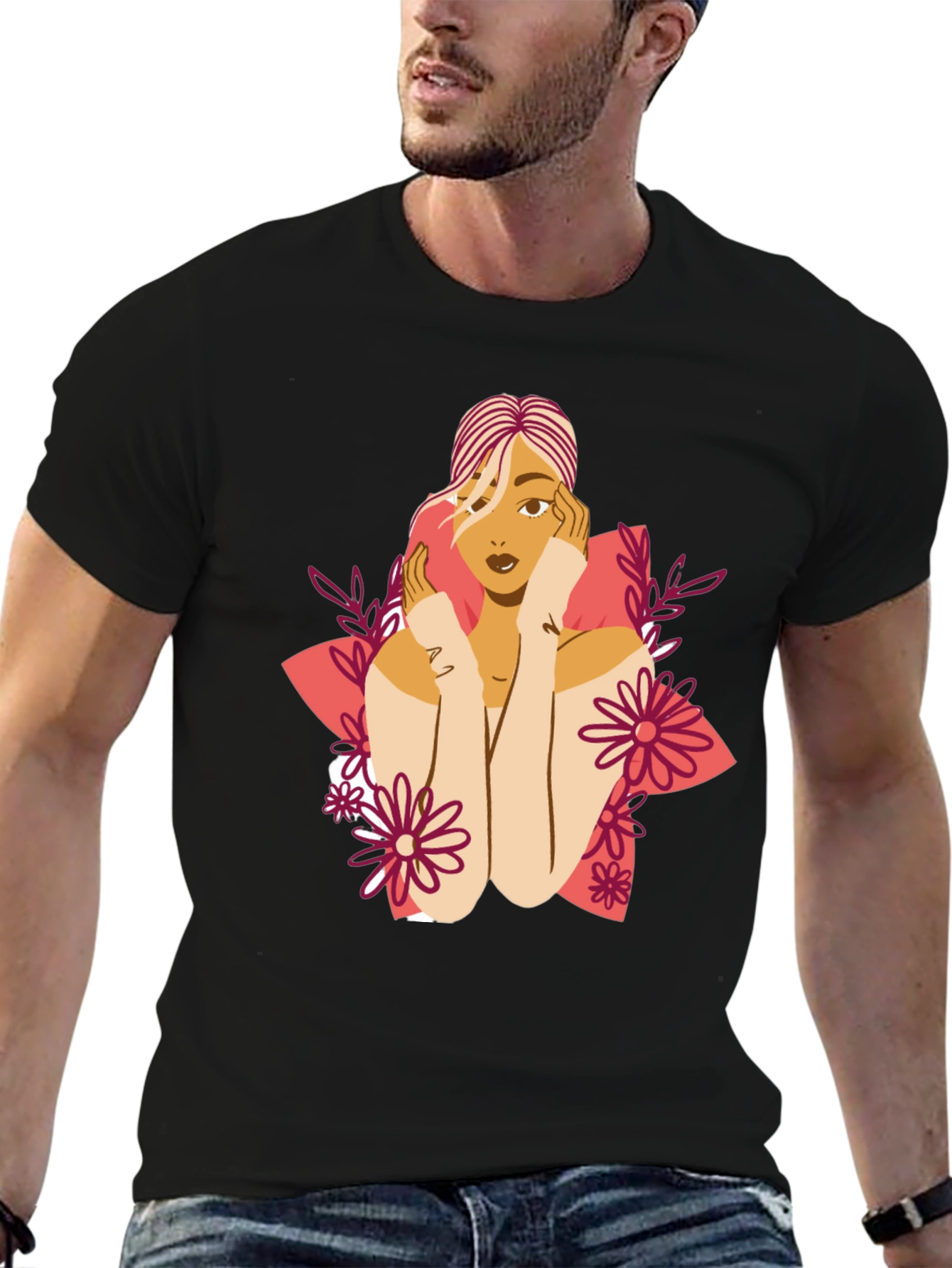 Floral Woman Graphic Tee - Stylish Comfort