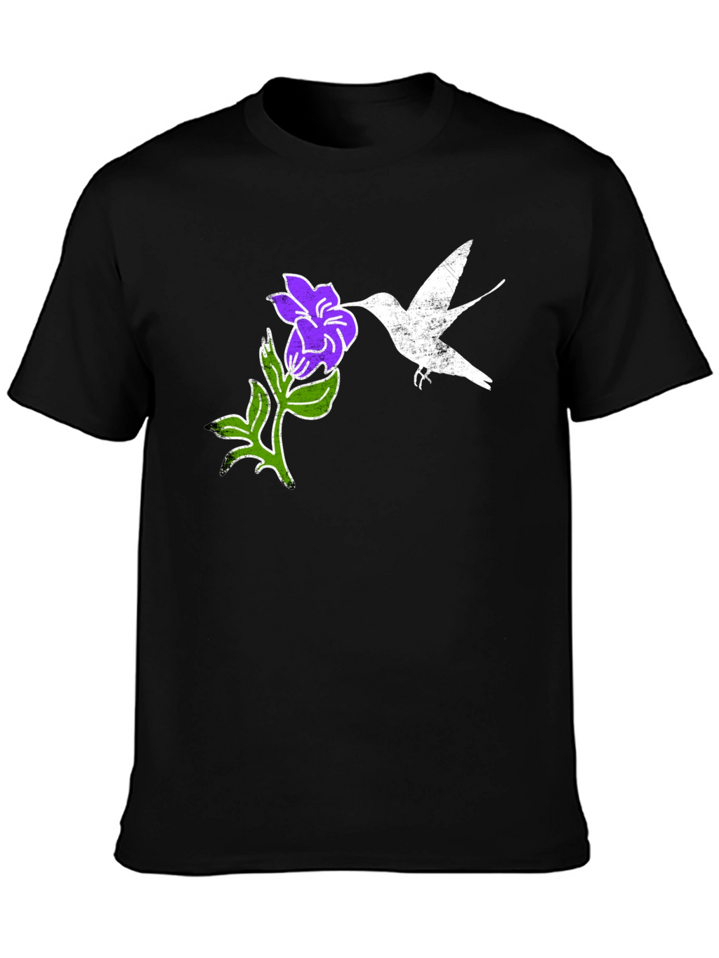 Hummingbird & Flower Graphic Tee - Black