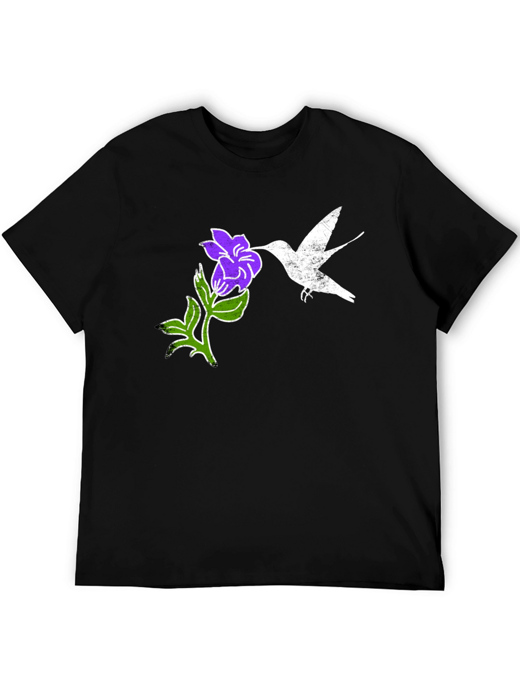 Hummingbird & Flower Graphic Tee - Black