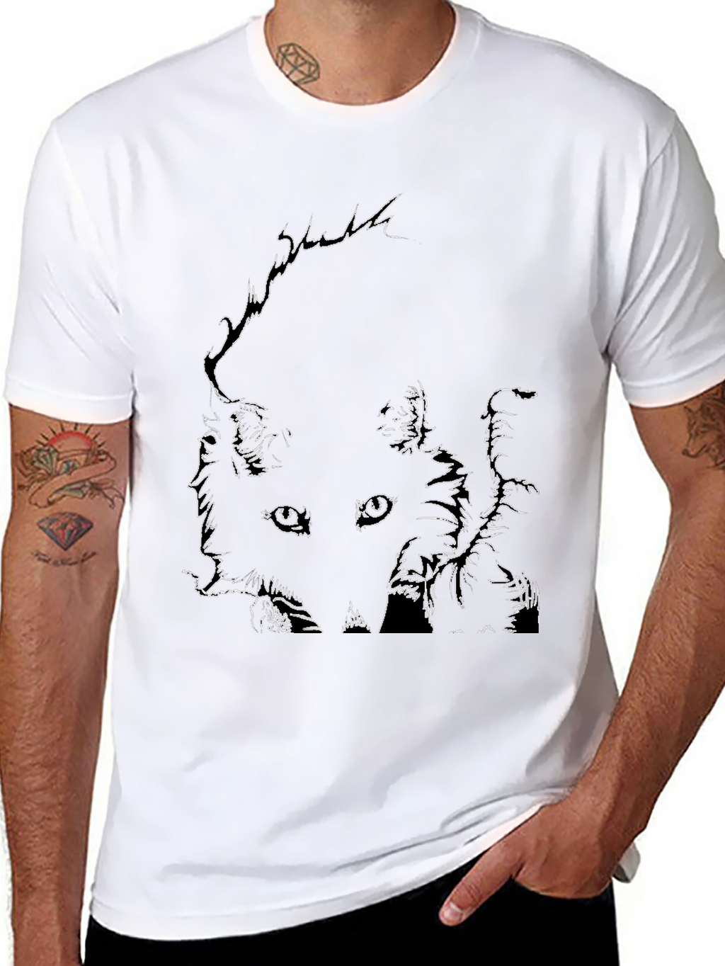 Abstract Face Line Art Black T-Shirt