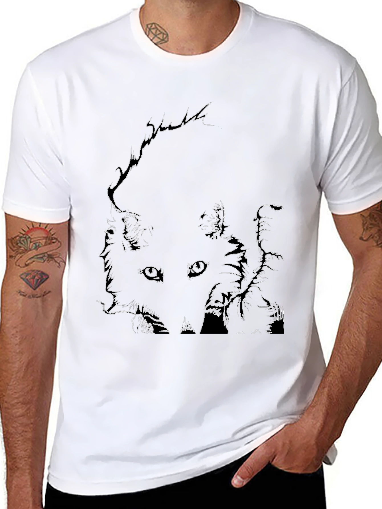 Abstract Face Line Art Black T-Shirt
