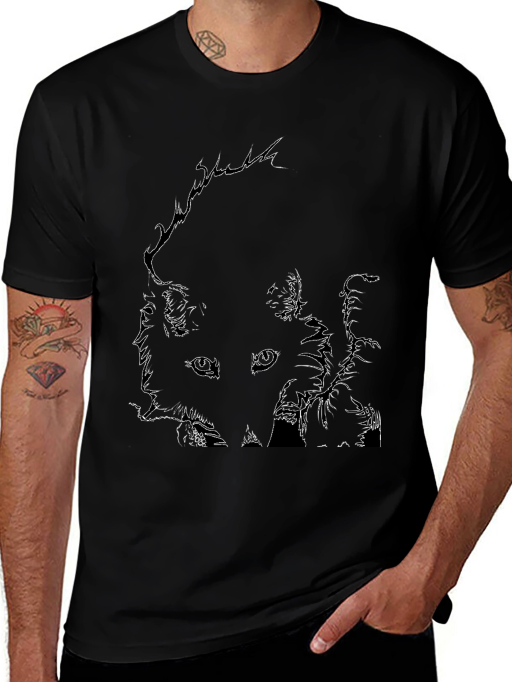 Abstract Face Line Art Black T-Shirt