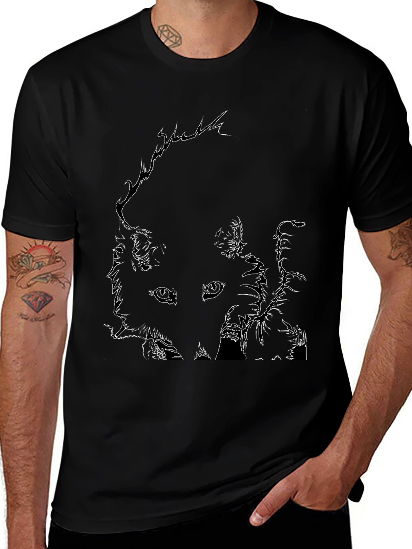 Abstract Face Line Art Black T-Shirt