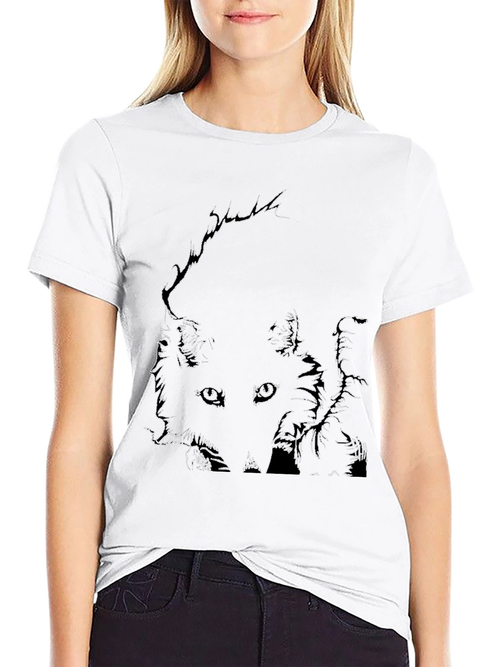 Abstract Face Line Art Black T-Shirt