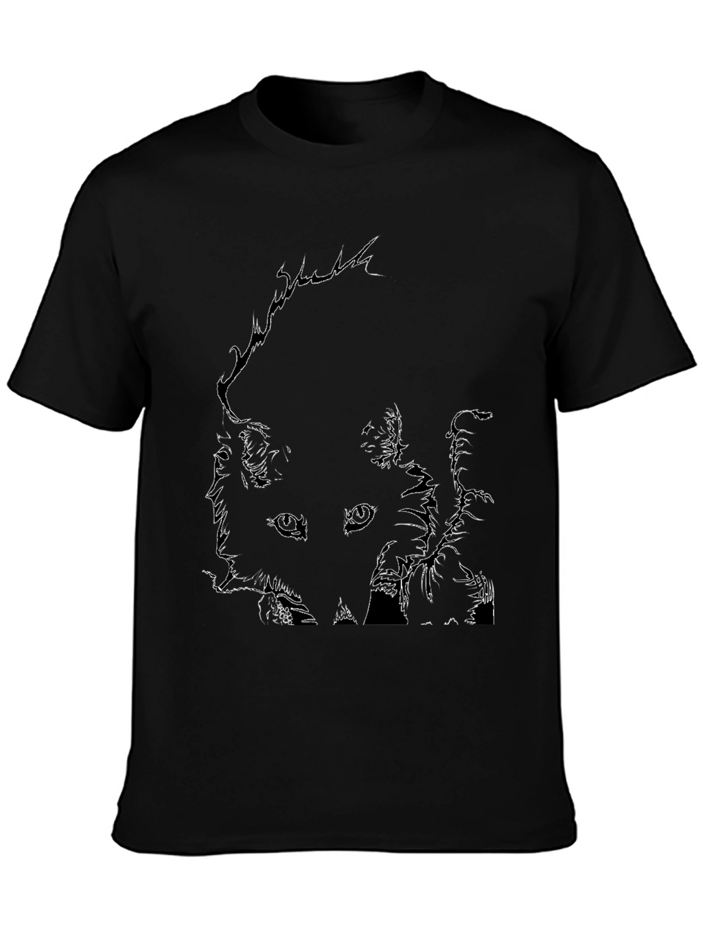 Abstract Face Line Art Black T-Shirt