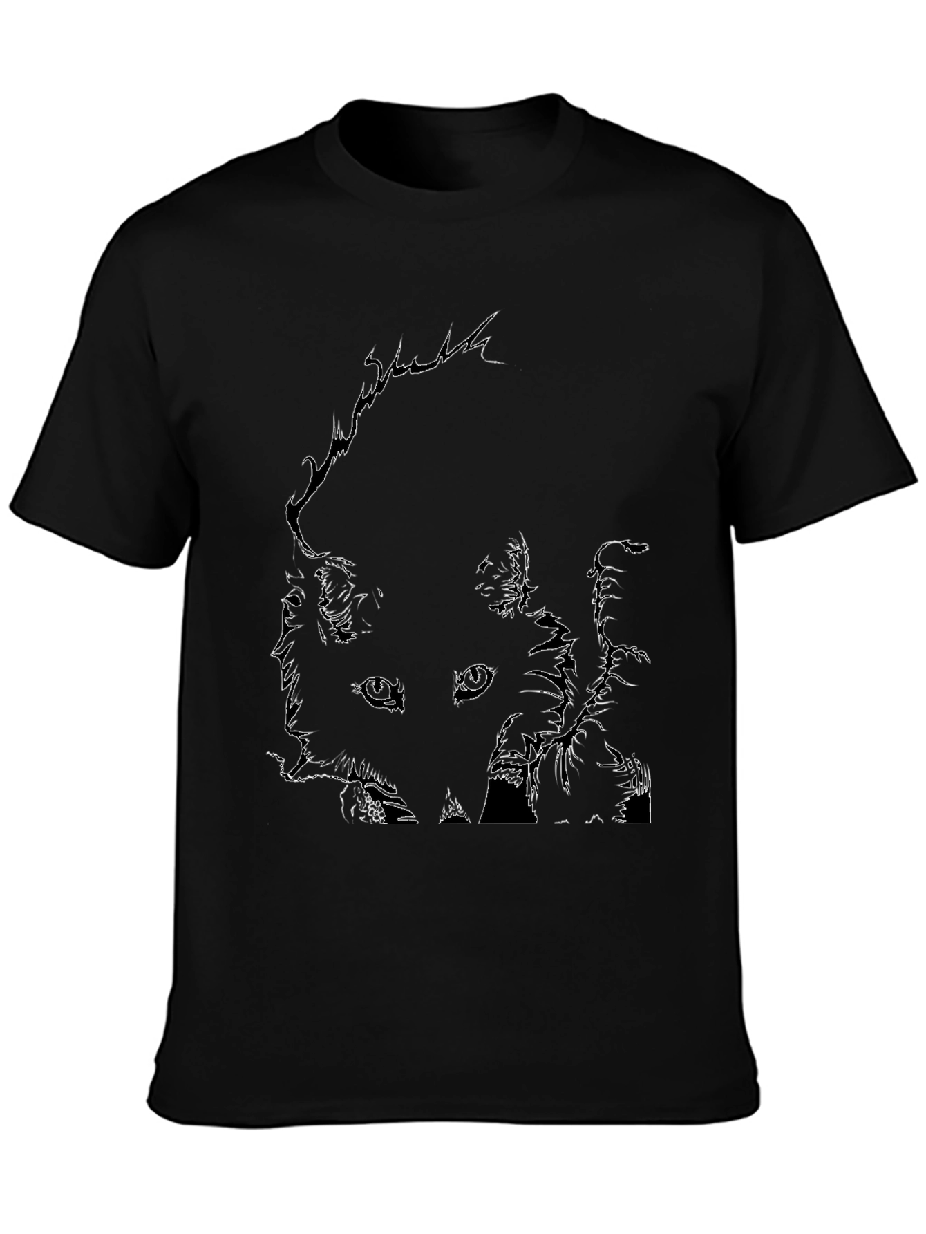 Abstract Face Line Art Black T-Shirt
