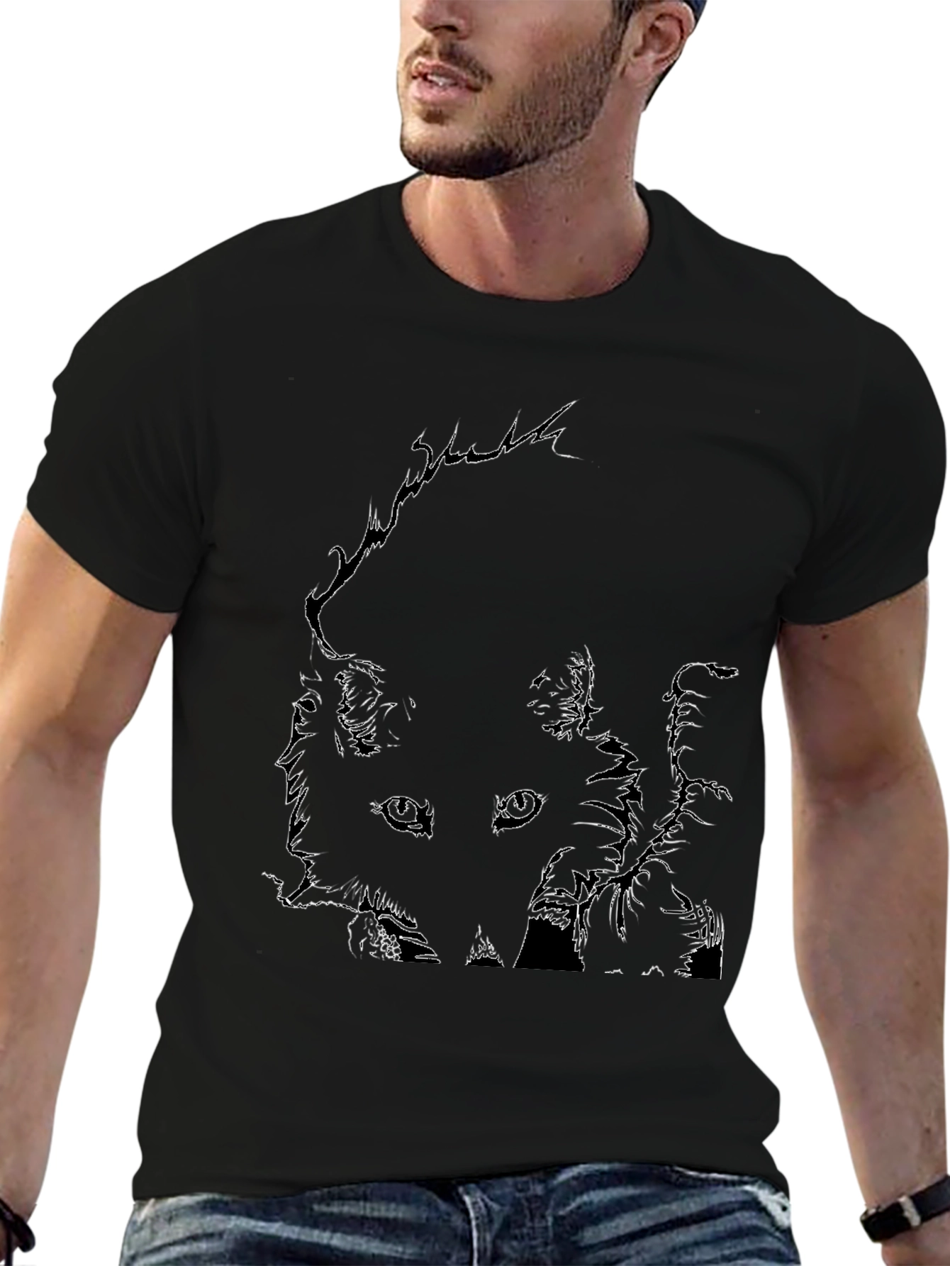 Abstract Face Line Art Black T-Shirt