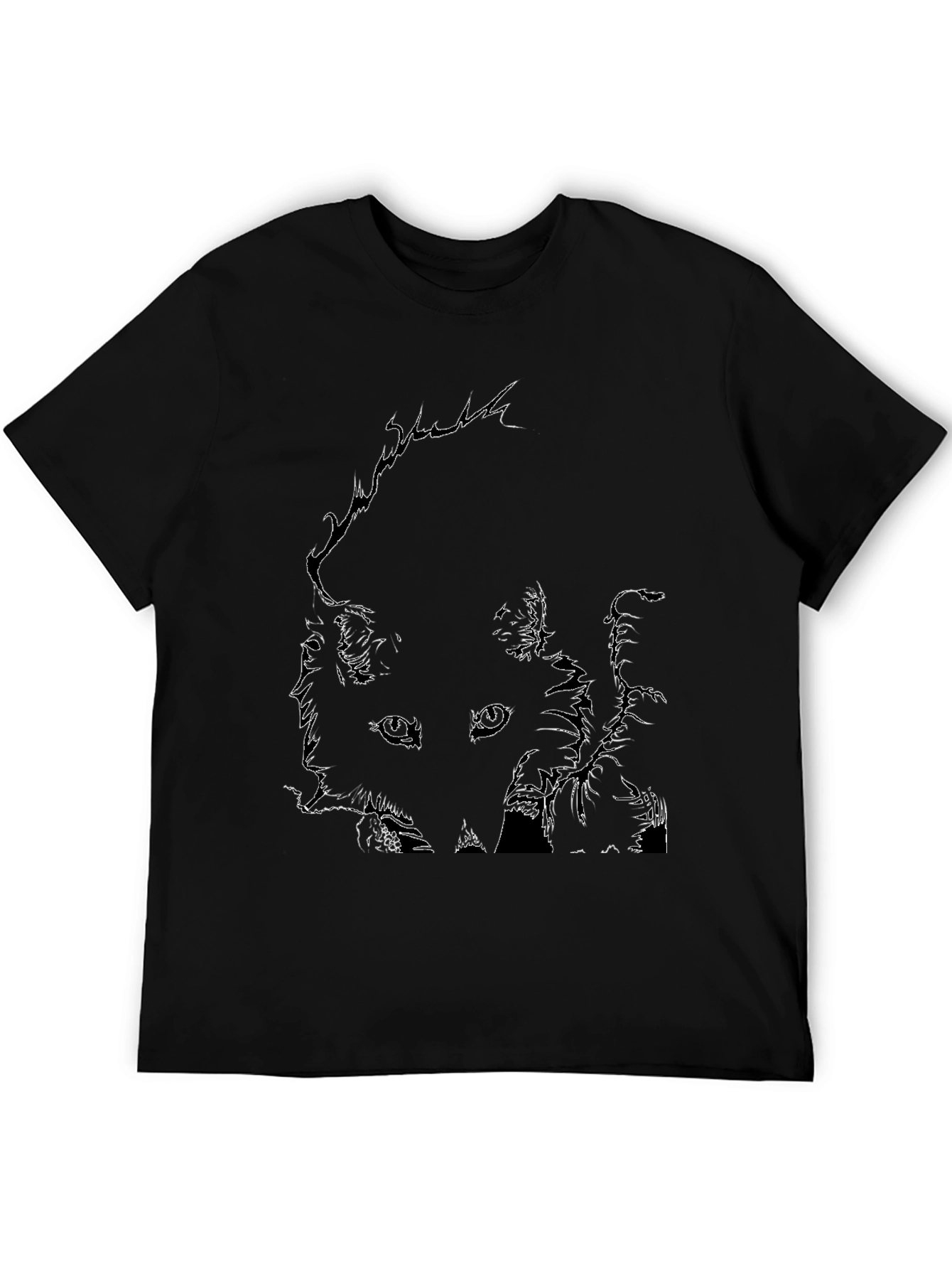 Abstract Face Line Art Black T-Shirt
