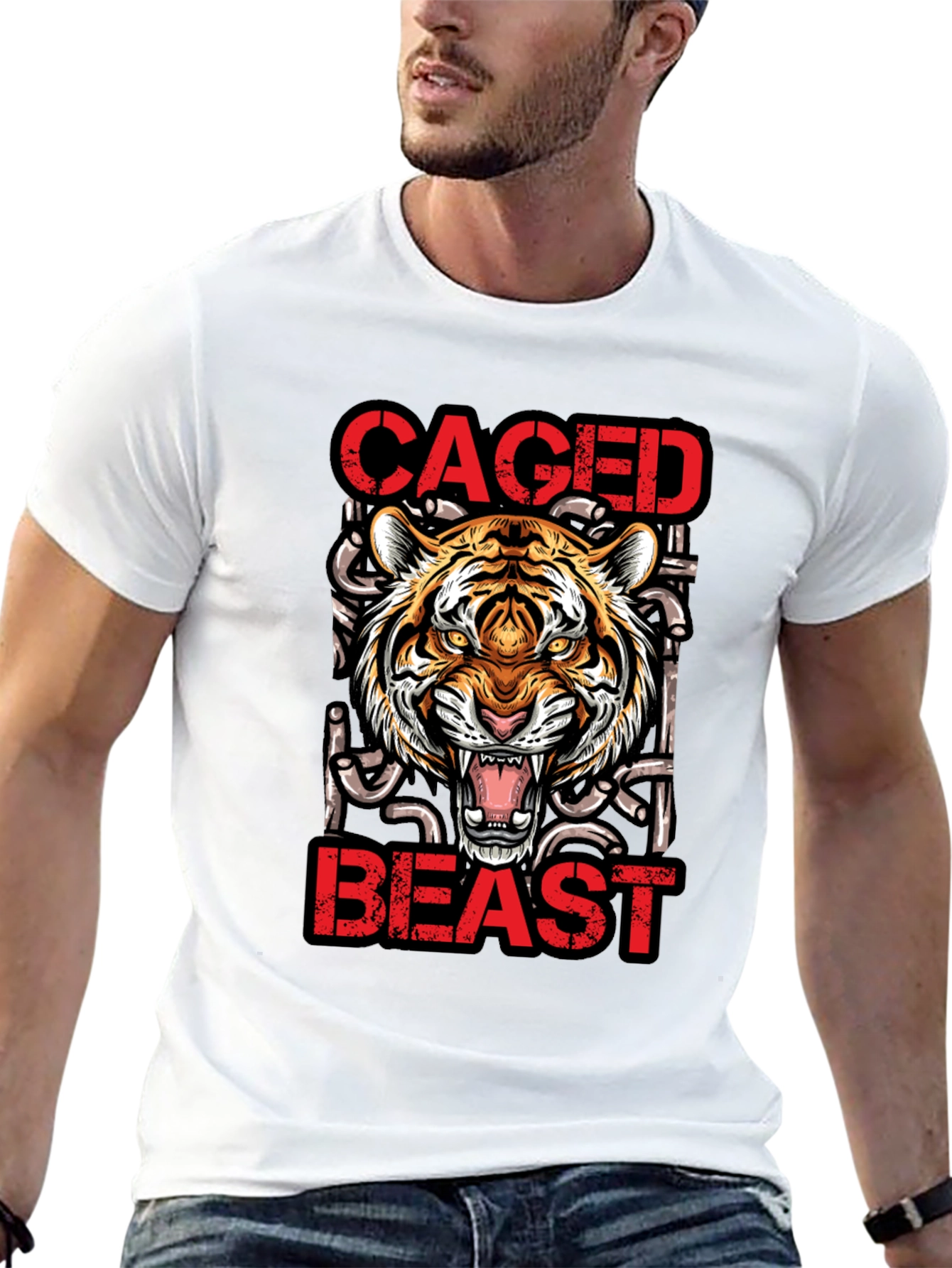 Caged Beast Tiger Graphic Tee - Unleash Your Wild Side!