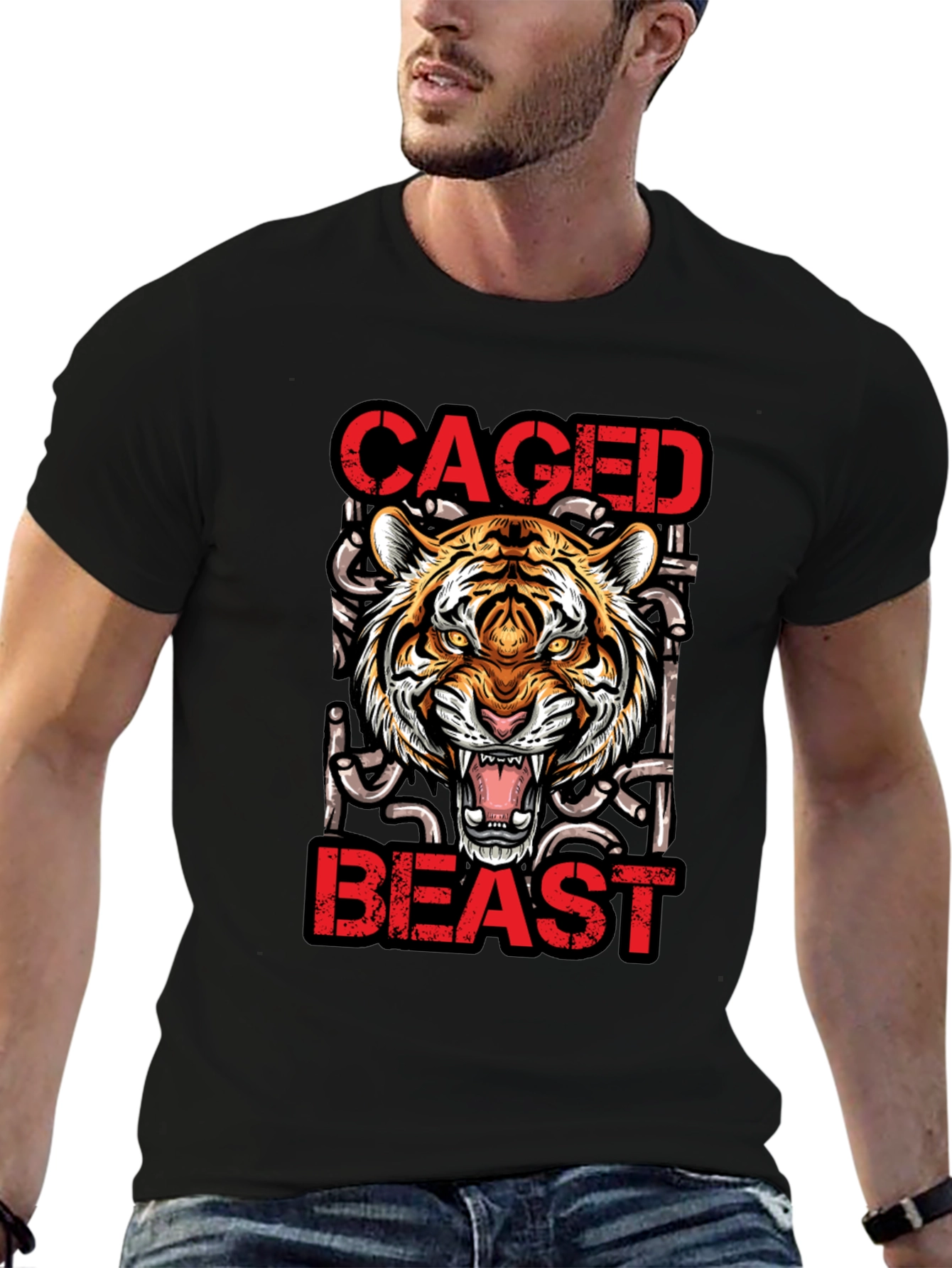 Caged Beast Tiger Graphic Tee - Unleash Your Wild Side!