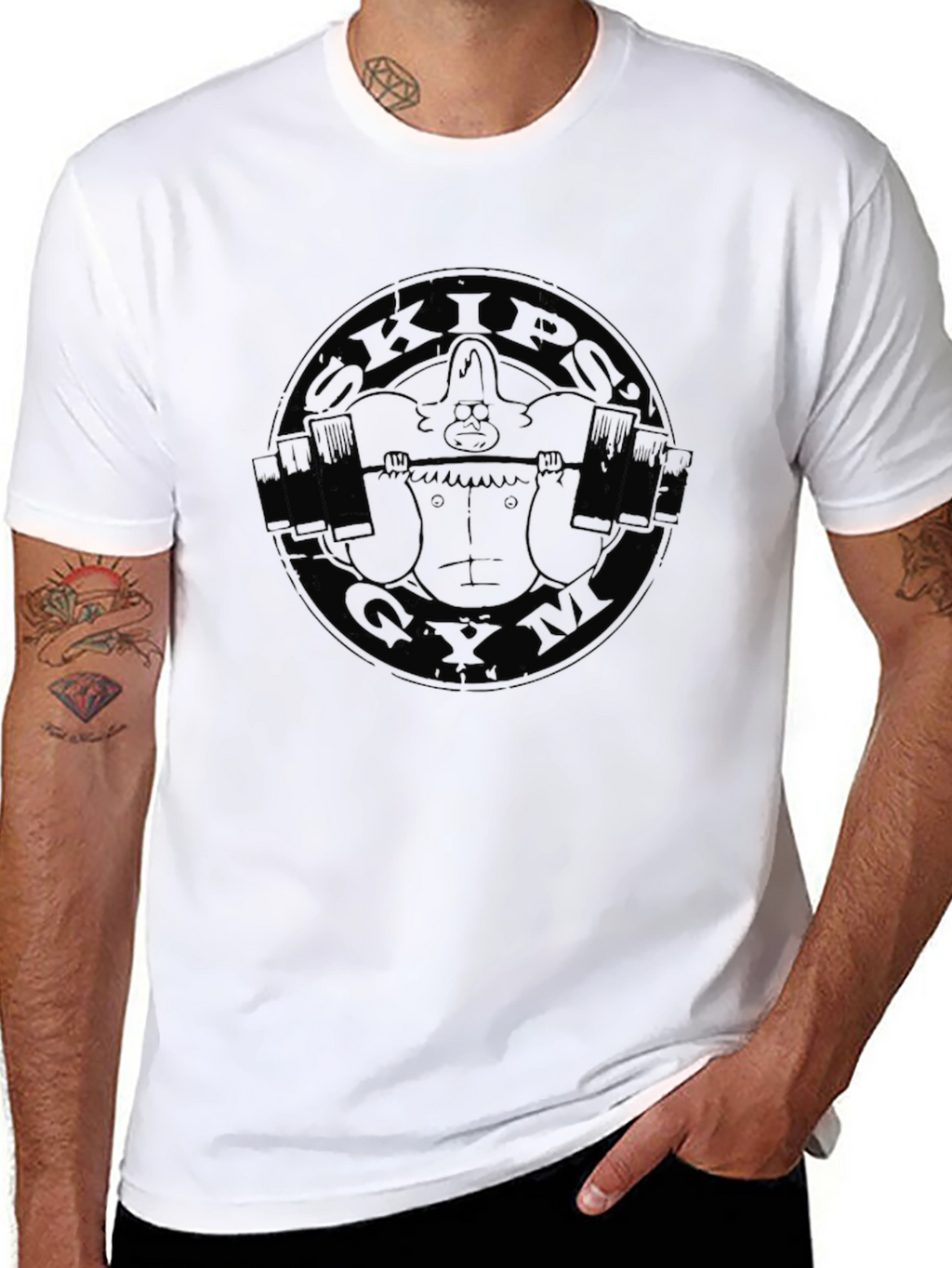 Skips Gym Black T-Shirt - Cartoon Style