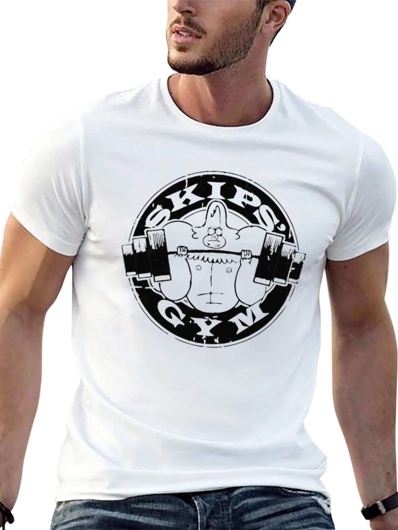 Skips Gym Black T-Shirt - Cartoon Style