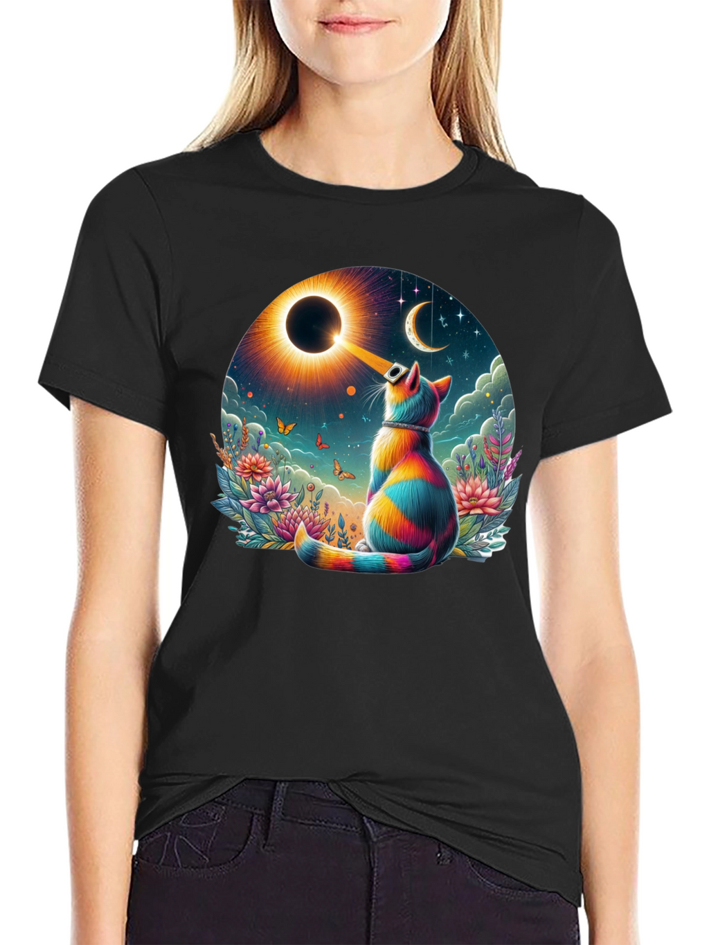 Eclipse Cat Graphic Tee - Unique Art Shirt
