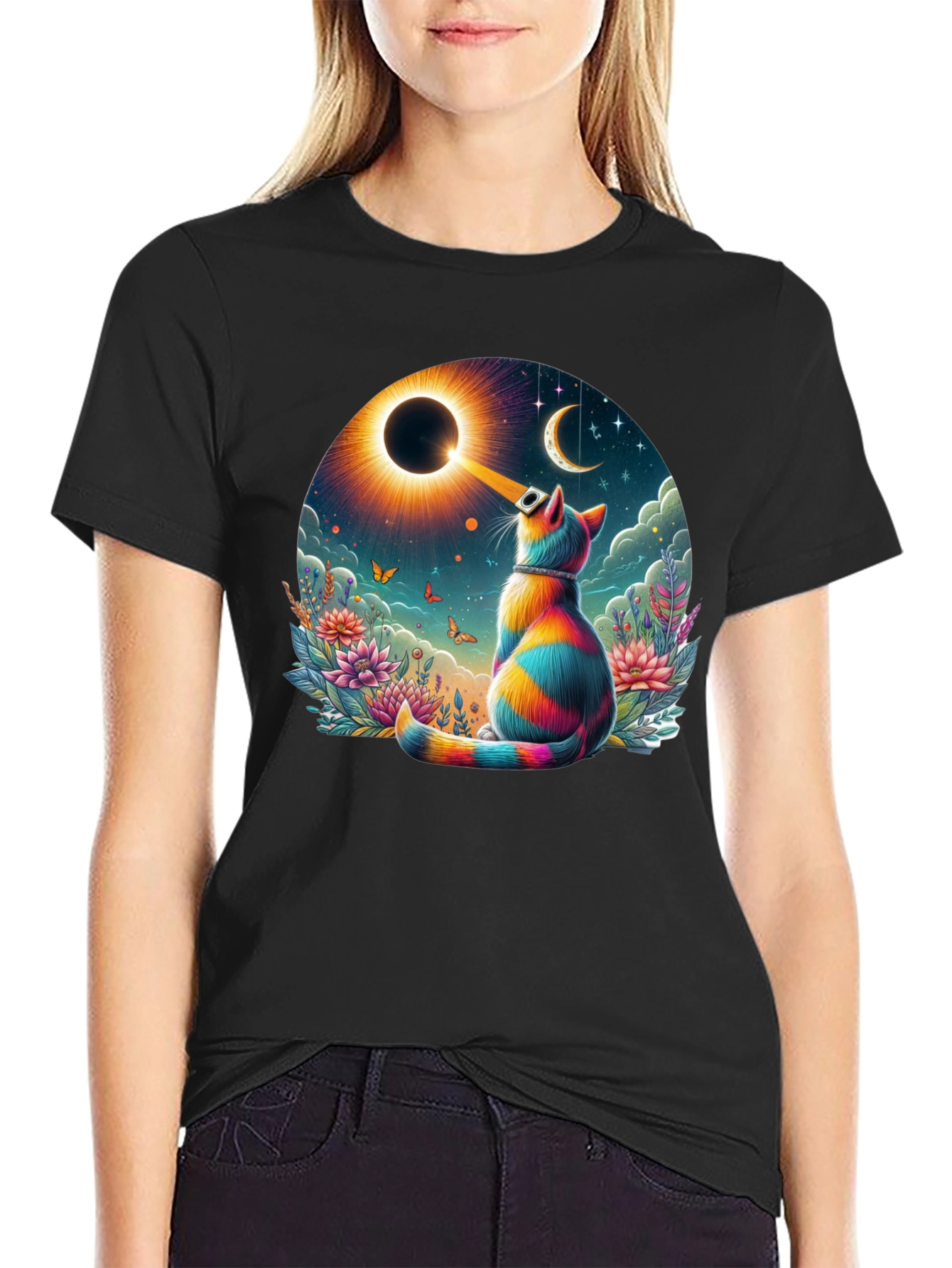 Eclipse Cat Graphic Tee - Unique Art Shirt