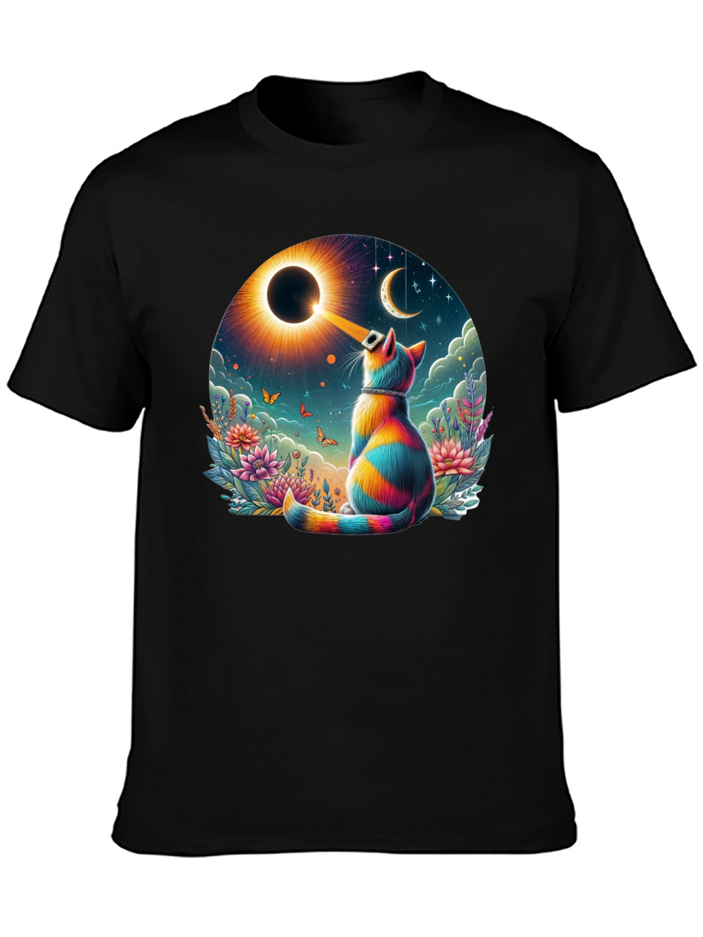 Eclipse Cat Graphic Tee - Unique Art Shirt