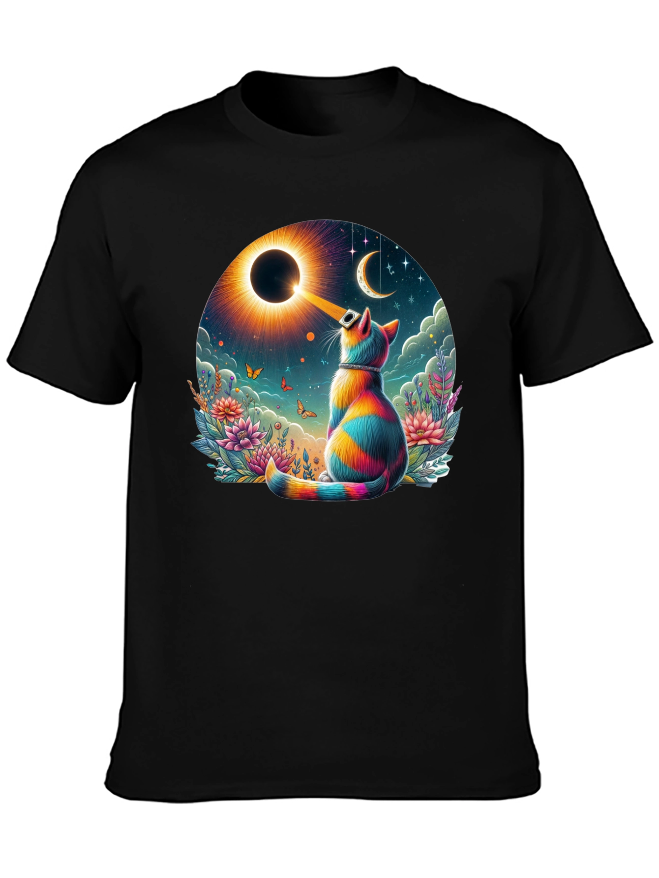 Eclipse Cat Graphic Tee - Unique Art Shirt