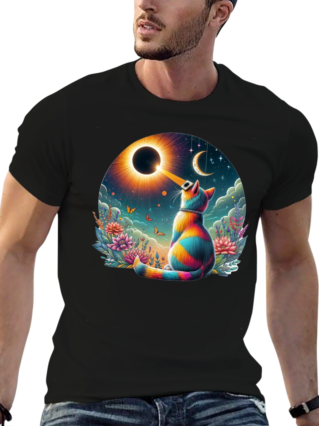 Eclipse Cat Graphic Tee - Unique Art Shirt