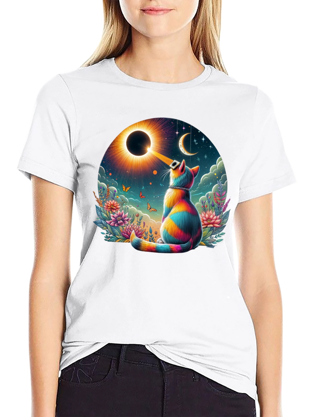 Eclipse Cat Graphic Tee - Unique Art Shirt