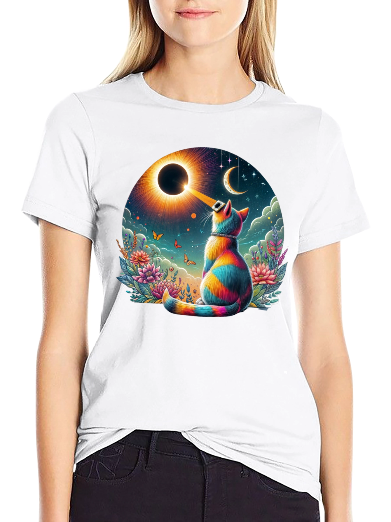 Eclipse Cat Graphic Tee - Unique Art Shirt