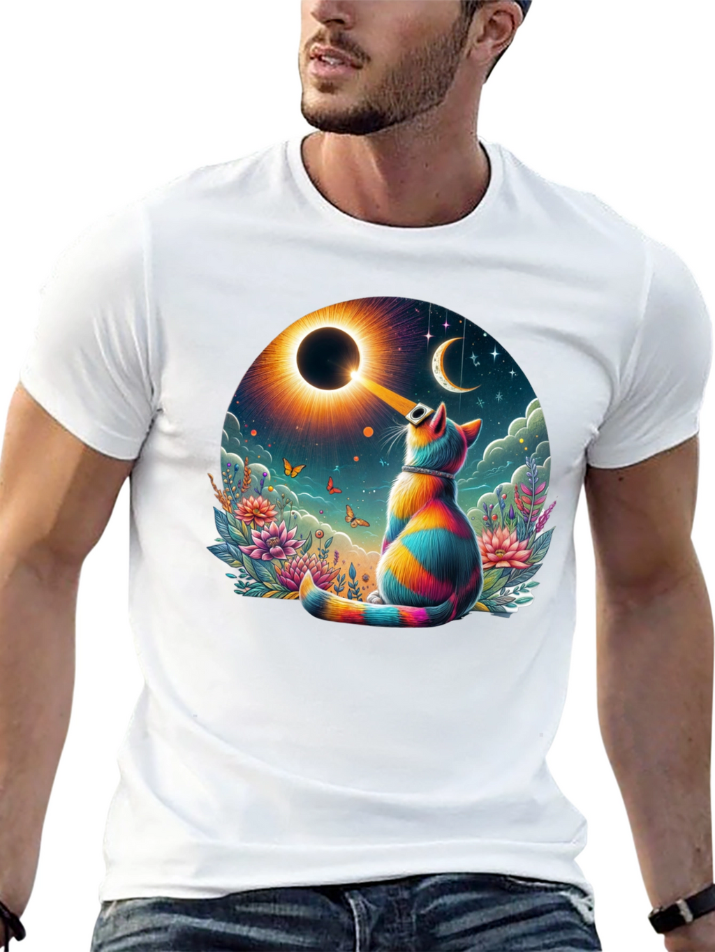 Eclipse Cat Graphic Tee - Unique Art Shirt