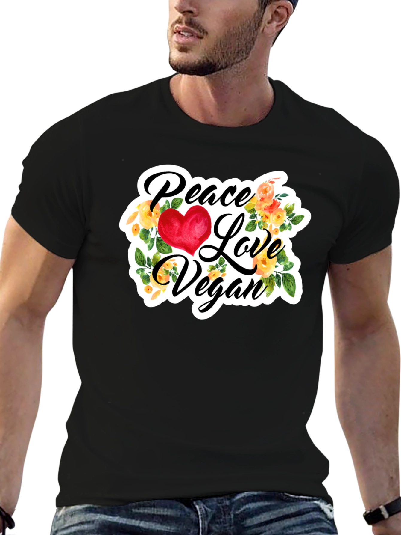 Peace Love Vegan Graphic Tee - Black