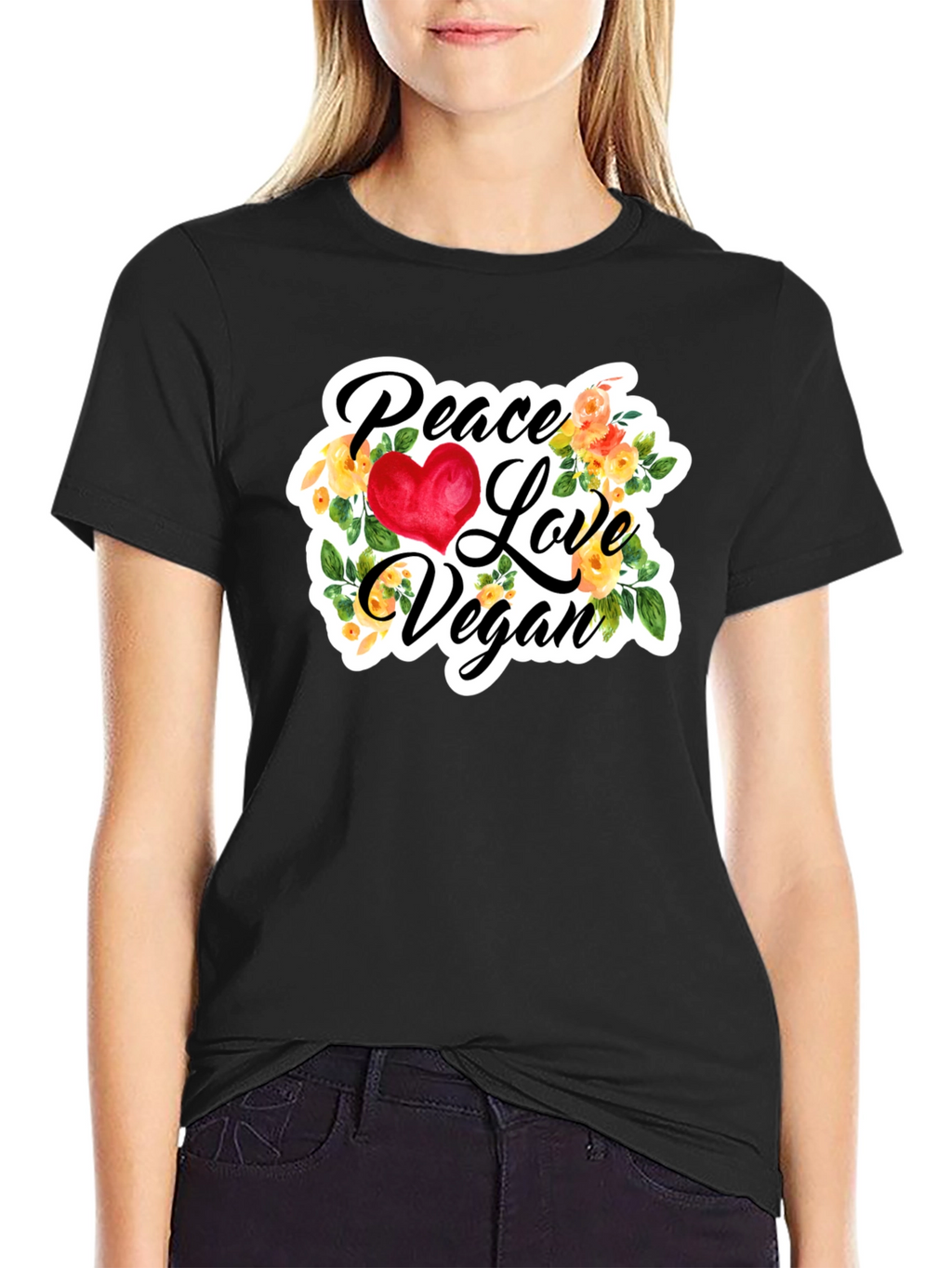 Peace Love Vegan Graphic Tee - Black