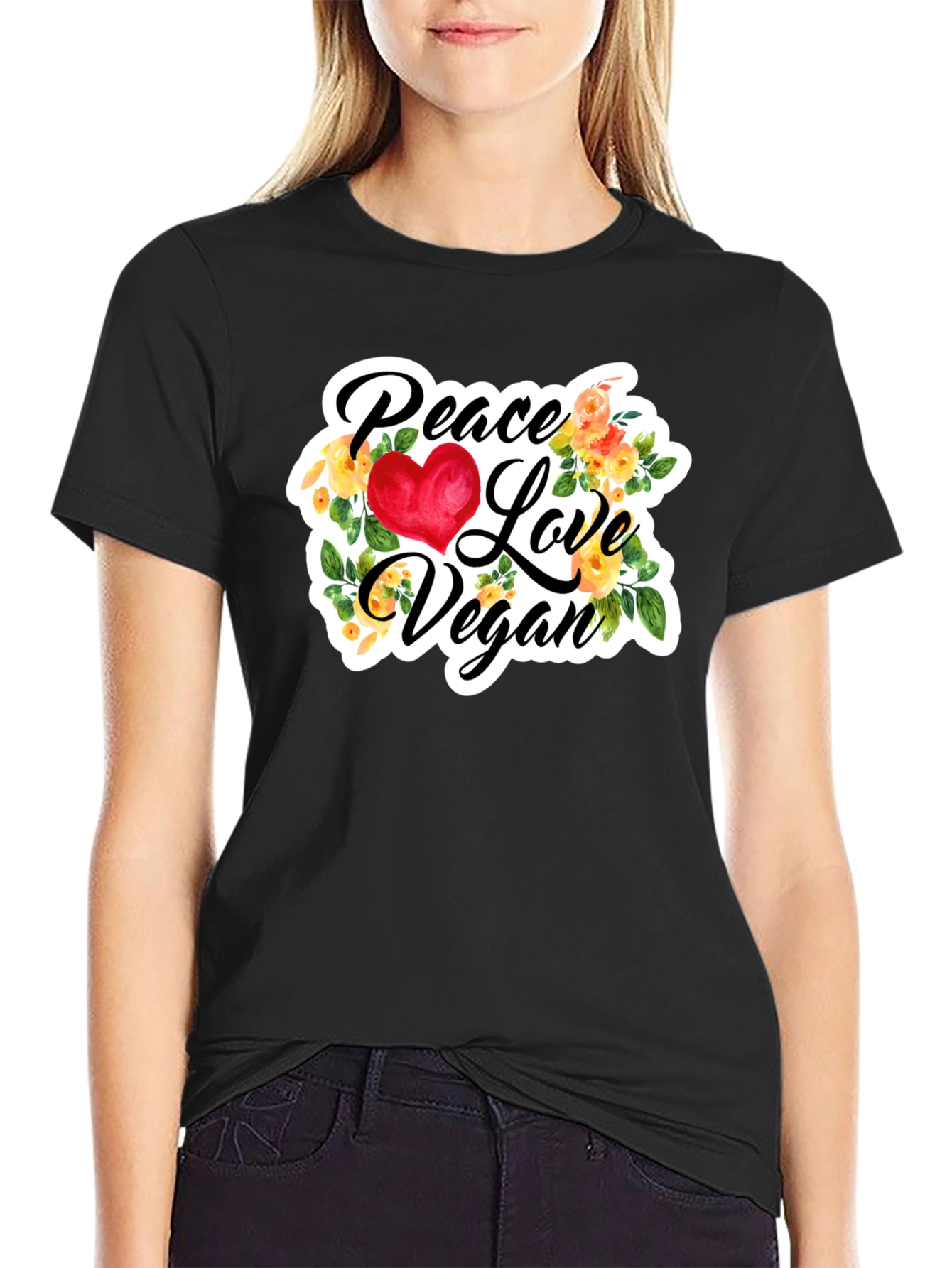 Peace Love Vegan Graphic Tee - Black