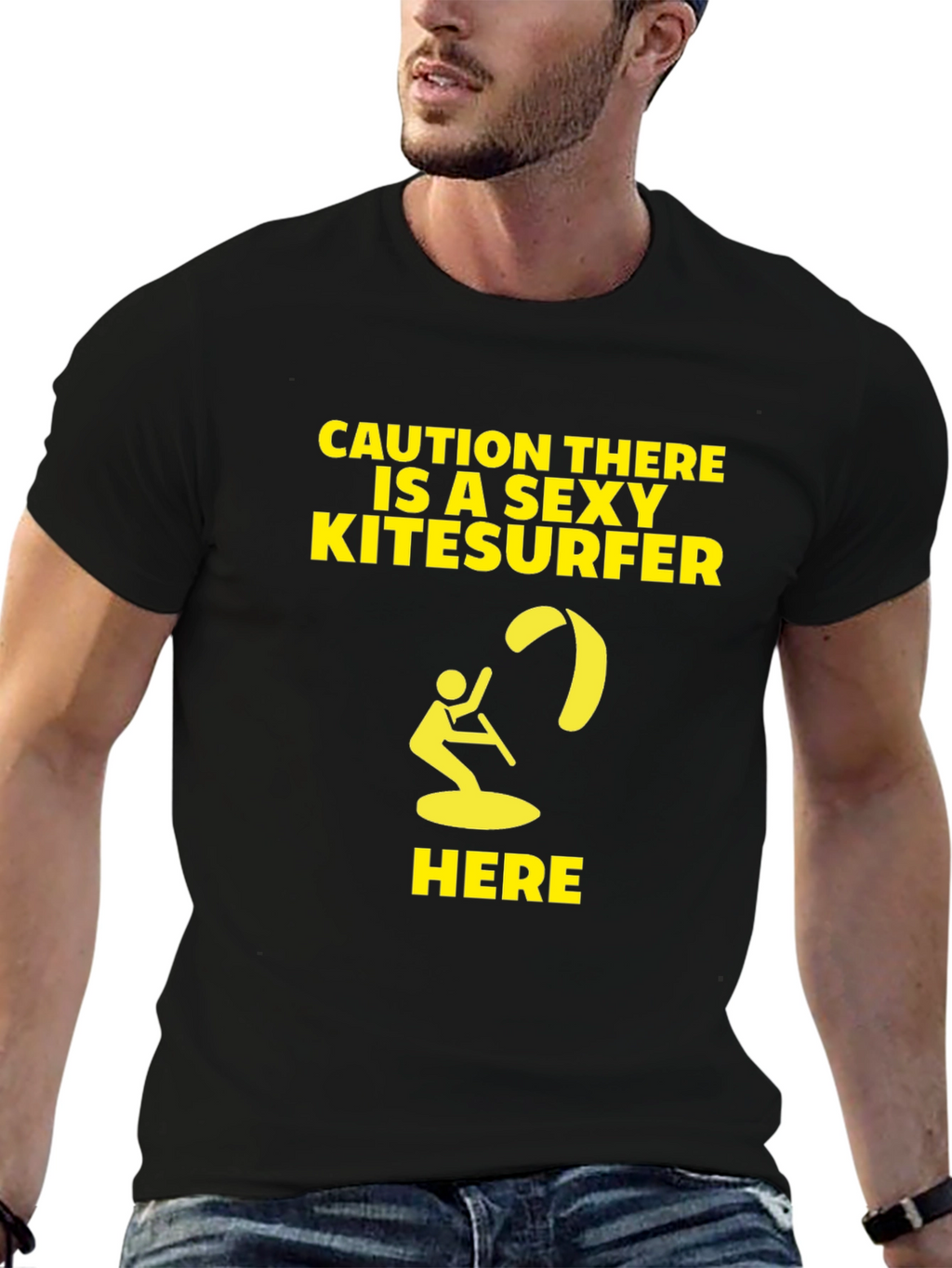 Caution Sexy Kitesurfer T-Shirt - Black