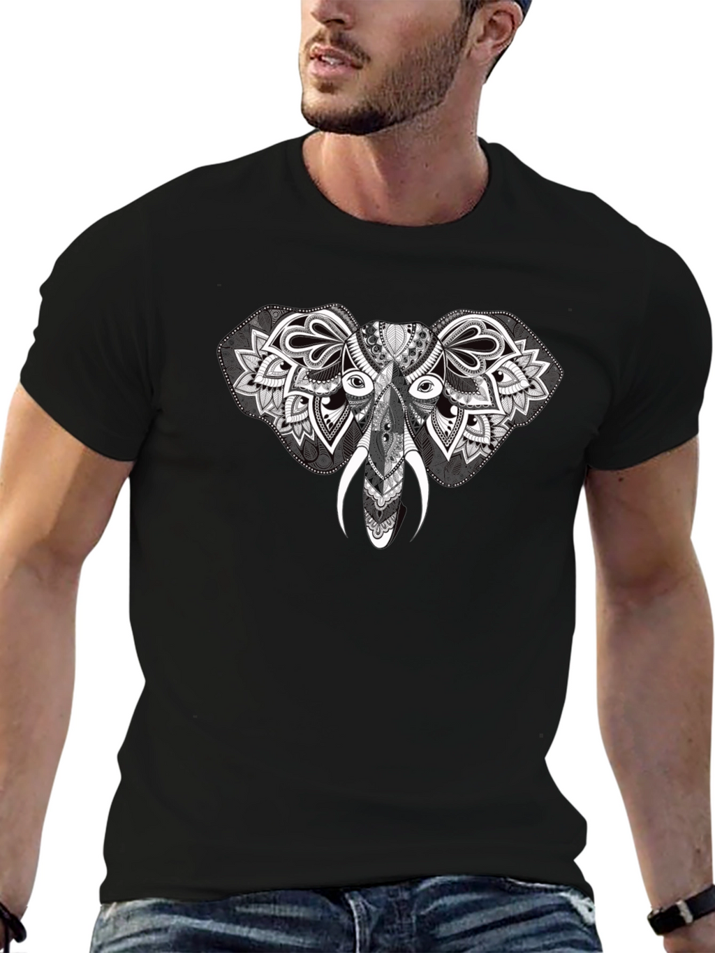 Elephant Mandala Graphic Black T-Shirt