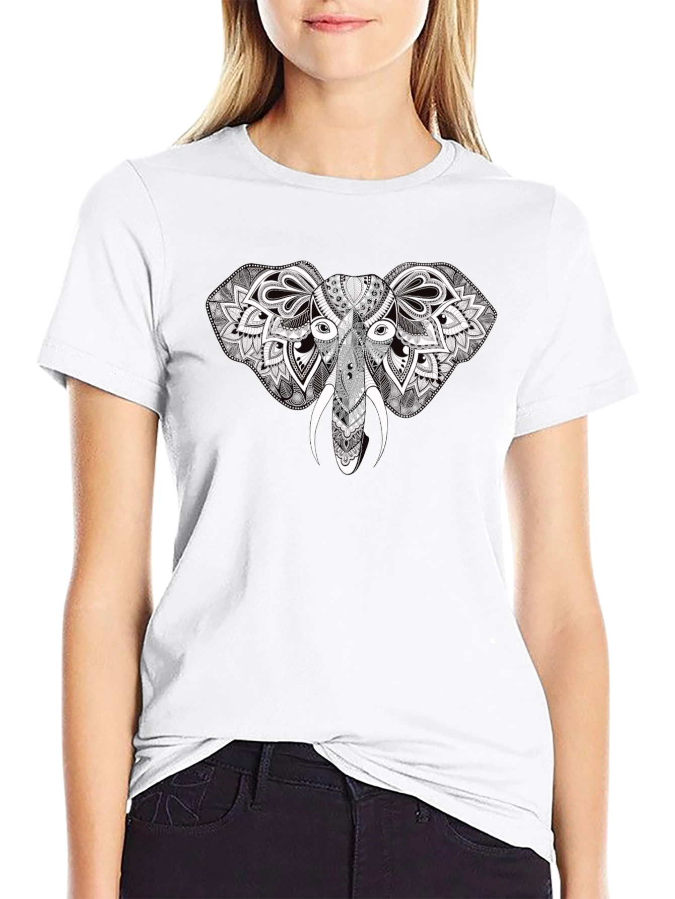 Elephant Mandala Graphic Black T-Shirt