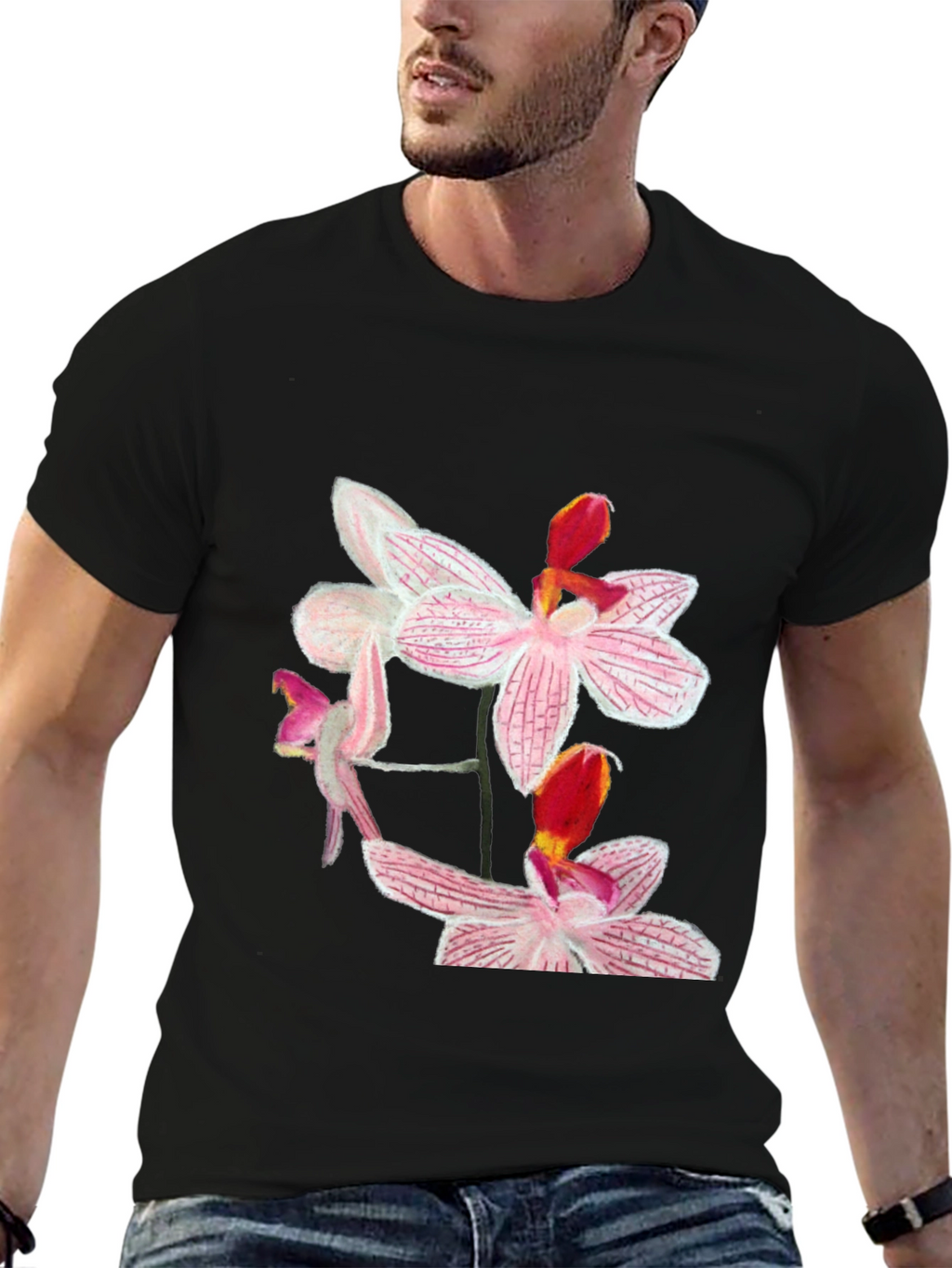 Floral Orchid Graphic Black T-Shirt