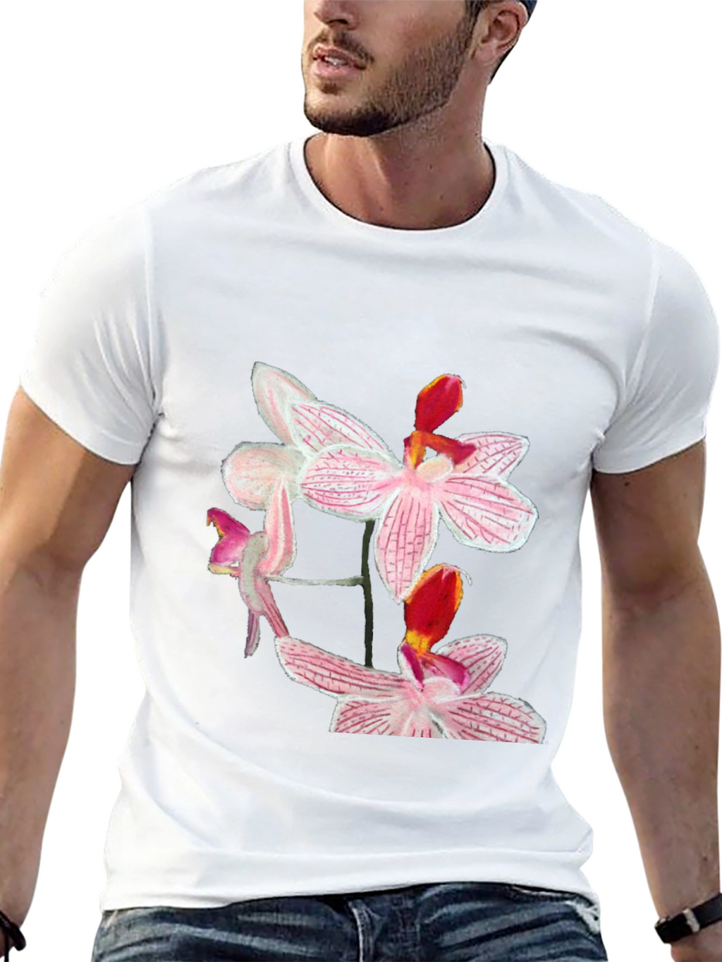 Floral Orchid Graphic Black T-Shirt