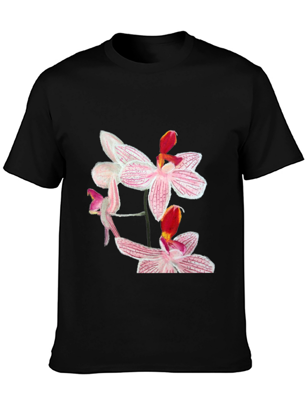 Floral Orchid Graphic Black T-Shirt