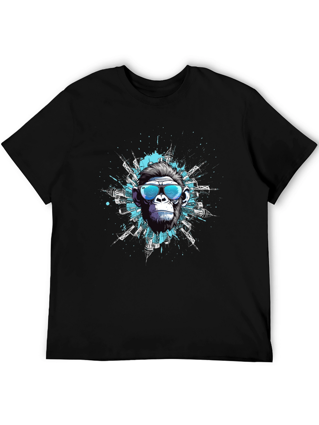 Cool Ape Cityscape Graphic Tee - Black Cotton T-Shirt
