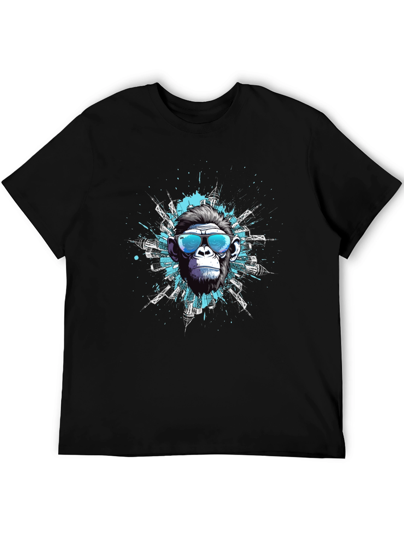Cool Ape Cityscape Graphic Tee - Black Cotton T-Shirt