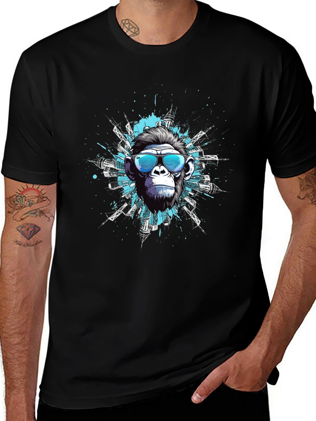 Cool Ape Cityscape Graphic Tee - Black Cotton T-Shirt