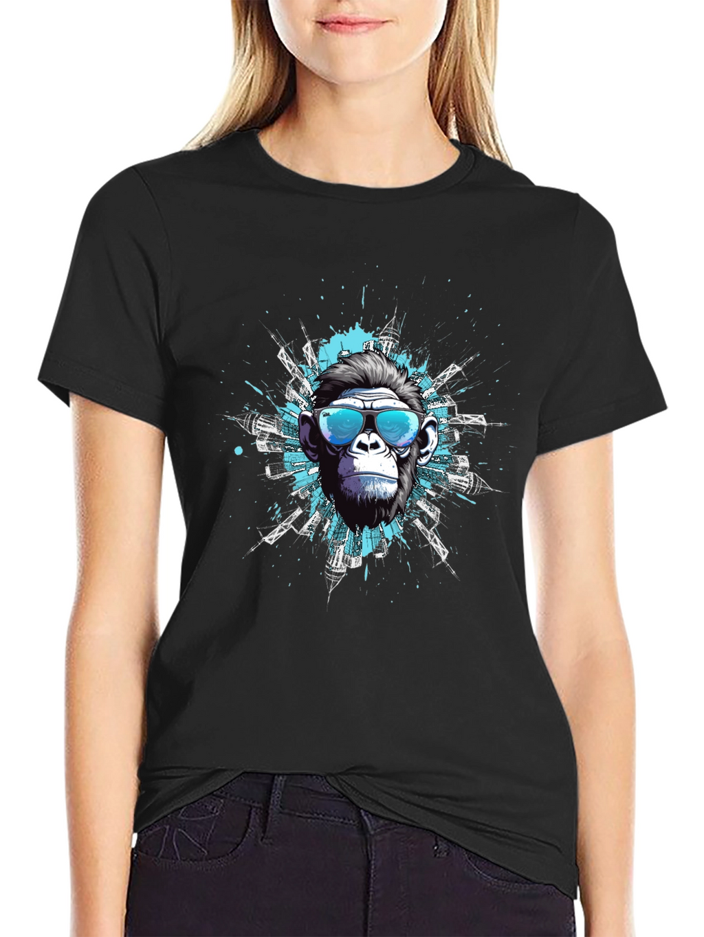 Cool Ape Cityscape Graphic Tee - Black Cotton T-Shirt
