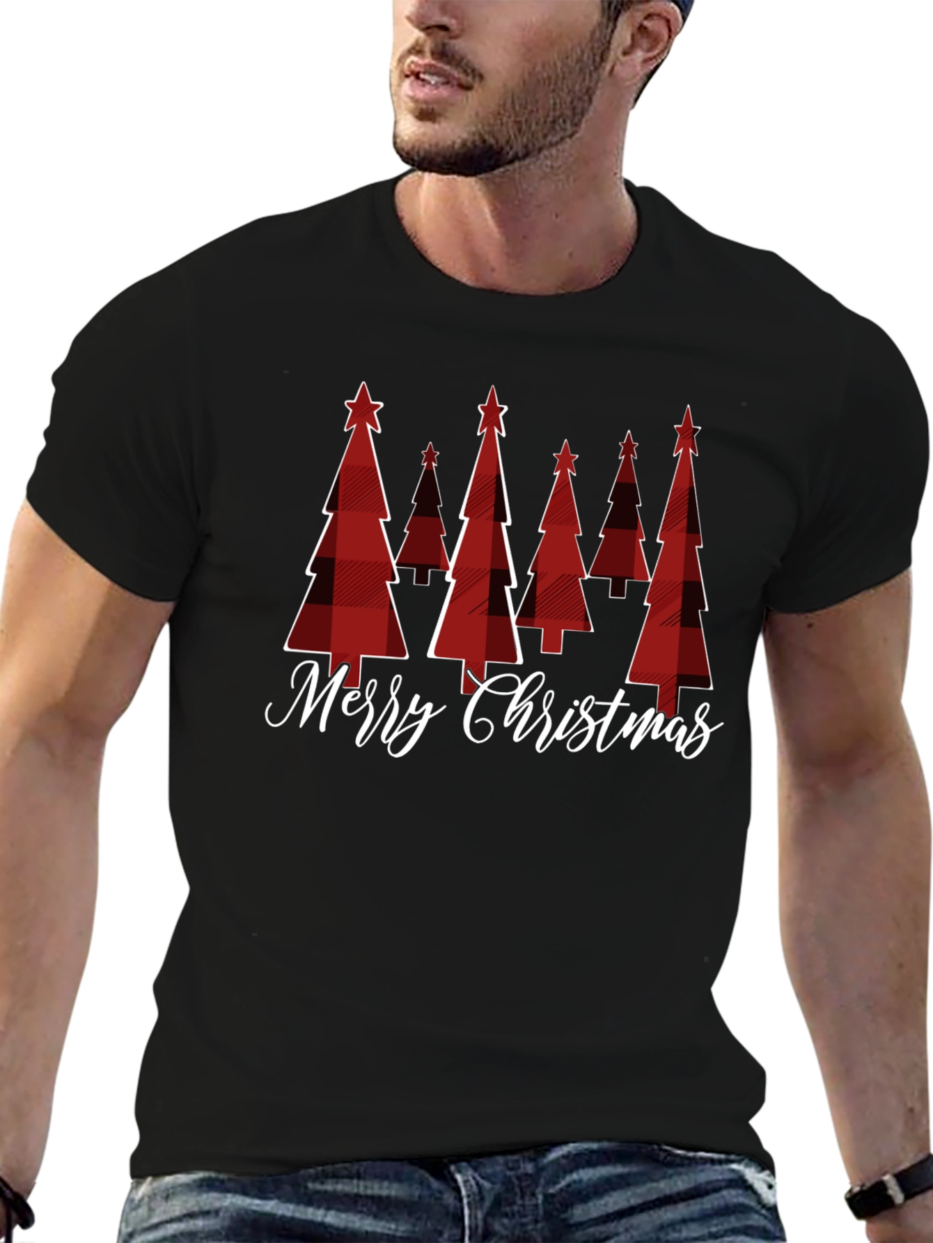 Festive Plaid Christmas Tree Graphic Tee