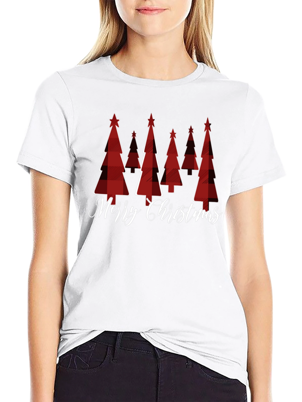 Festive Plaid Christmas Tree Graphic Tee