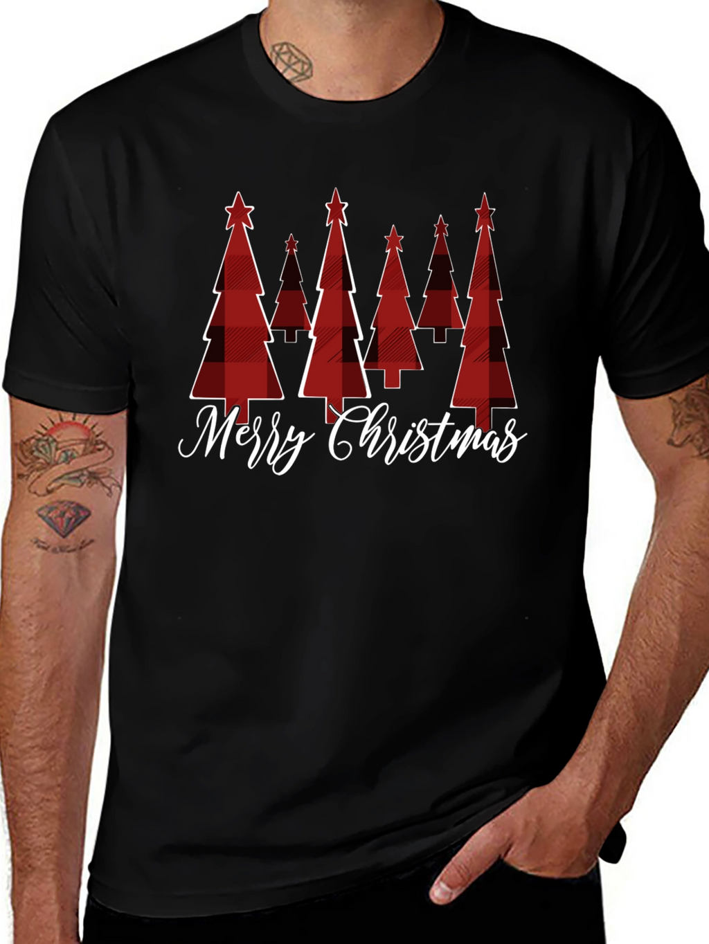 Festive Plaid Christmas Tree Graphic Tee