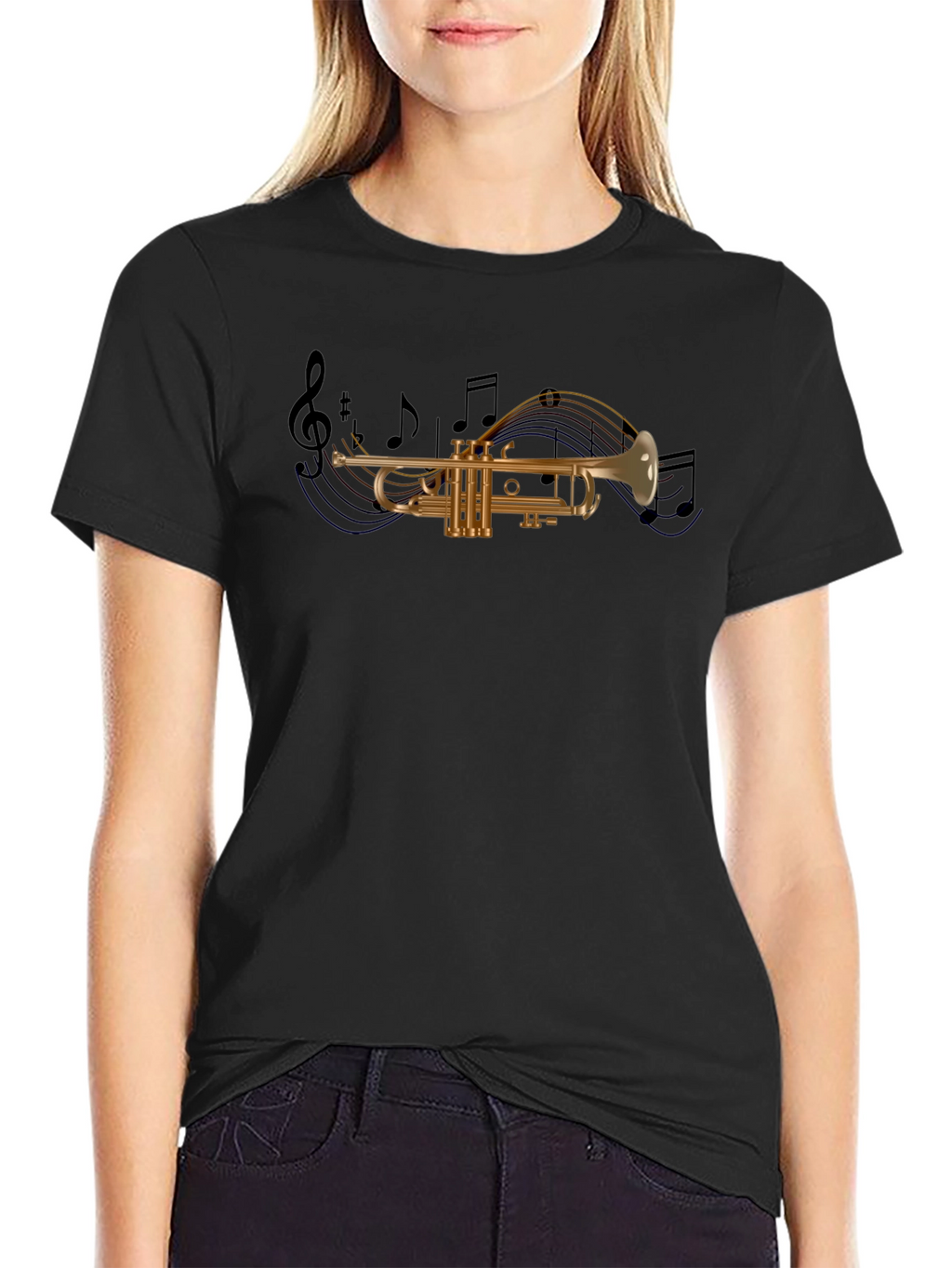 Musical Trumpet Graphic T-Shirt - Black