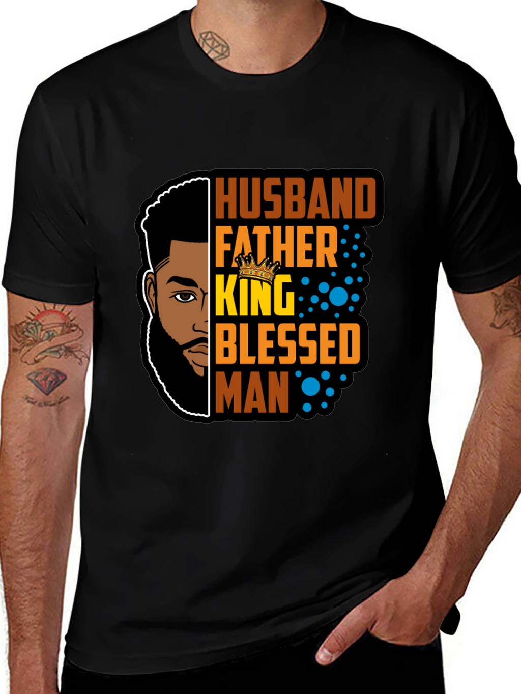 Husband Father King Blessed Man Black T-Shirt